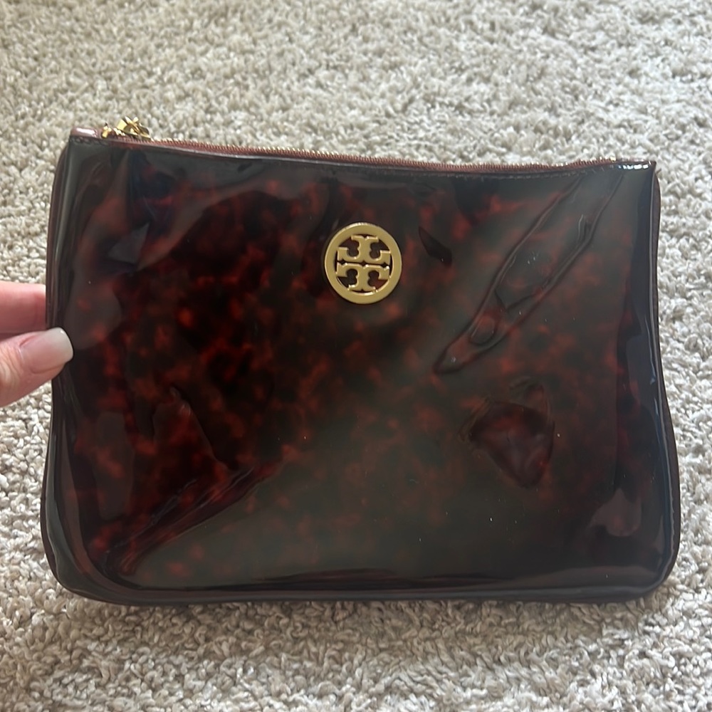 Tory Burch tortoise print makeup bag